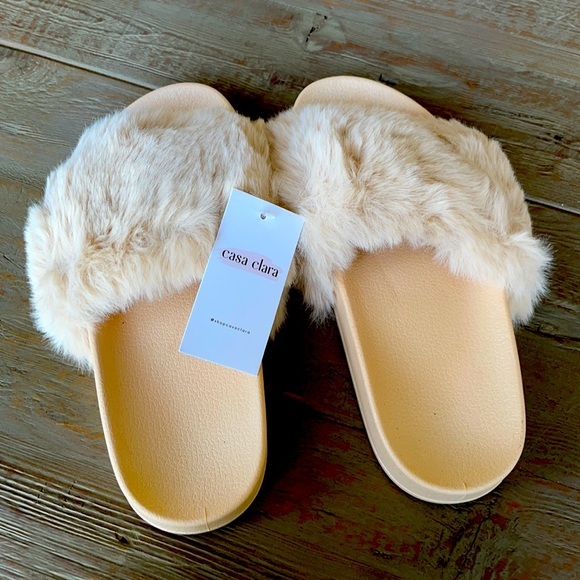 Free People Joey Fur Slide Slipper Sand Sable Holiday Gift EU 38 US 7 NEW